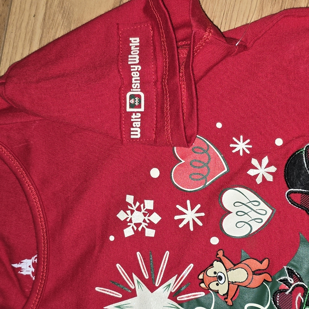 Disney Parks Girls Christmas Red Shirt Sz L Minnie Tree 3d Character Ornaments - Picture 4 of 10